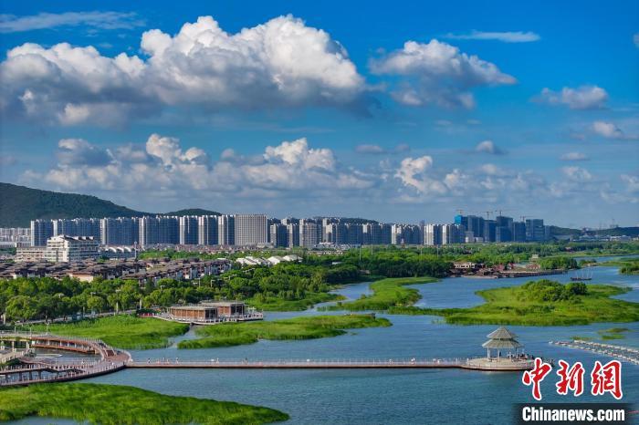 資料圖：航拍蘇州太湖湖濱國(guó)家濕地公園，藍(lán)天碧水生態(tài)美。 泱波 攝