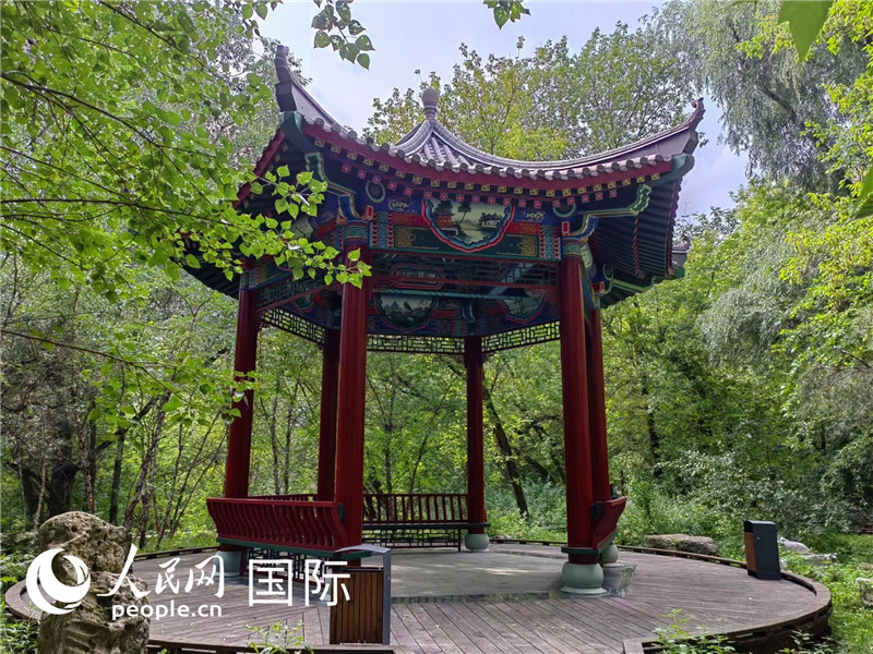 莫斯科中國貿(mào)易中心的中式園林“華銘園”一角。人民網(wǎng)記者 申亞欣攝