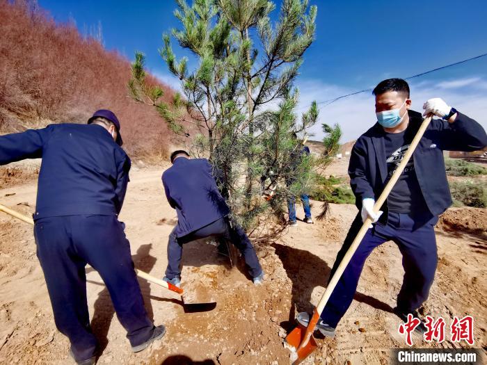 圖為西寧市城東區(qū)義務(wù)植樹活動現(xiàn)場?！?zhí)砀?攝