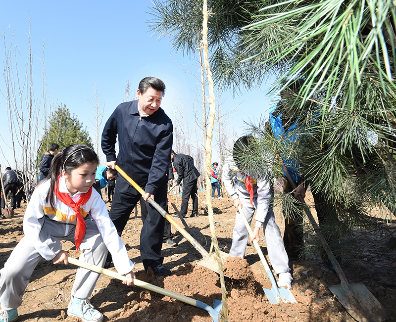 2015年4月3日，習(xí)近平總書記同大家一起植樹。